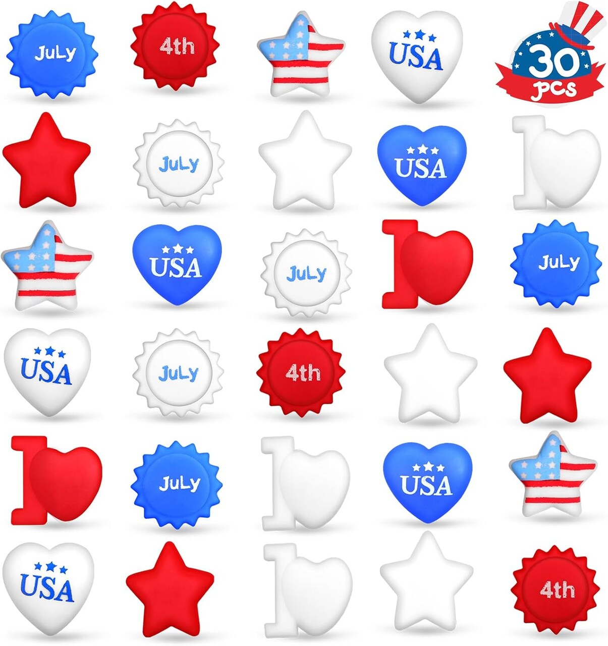 4th of July Mochi Squishies Toy, 30Pcs Mochi Squishy Independence Day Gifts Toy Party Favors